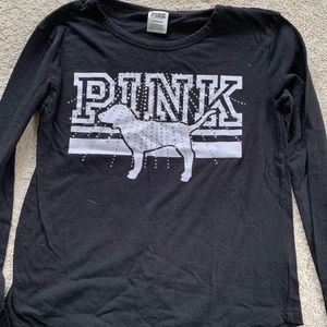 Long sleeve rhinestone detail PINK T-shirt